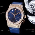 Swiss Quality Hublot Classic Fusion Citizen Watch Iced Out Rose Gold Blue Dial